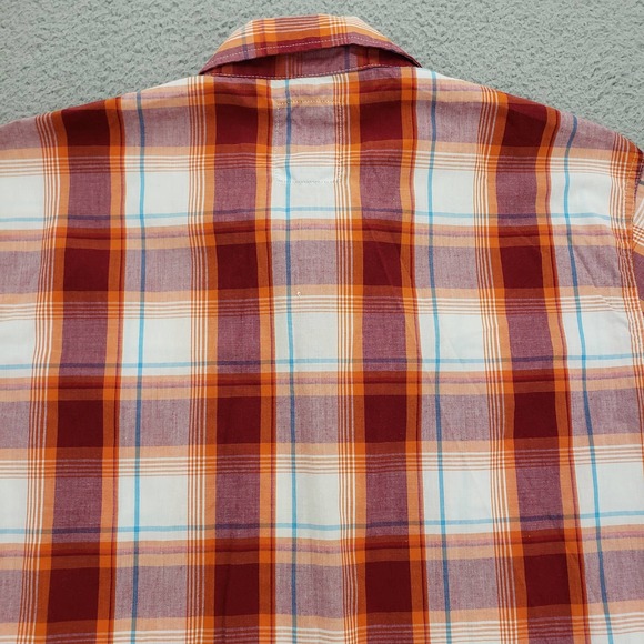 South Pole Shirt Mens Large Orange Button Up Short Sleeve Casual Plaid Pockets‎ - Picture 7 of 13